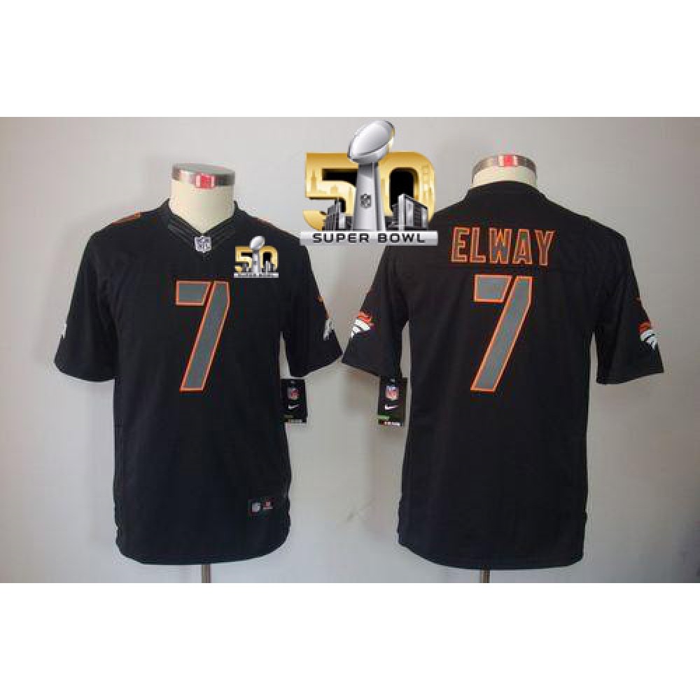 Broncos #7 John Elway Black Impact Super Bowl 50 Youth Stitched NFL Limited Jersey