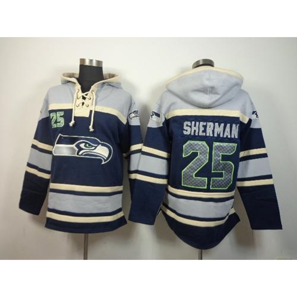 Seahawks #25 Richard Sherman Navy Blue Sawyer Hoodie Sweatshirt NFL Hoodie