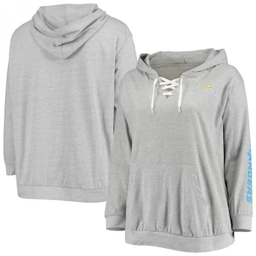 Women's Los Angeles Chargers Heathered GrayLace-Up Pullover Hoodie