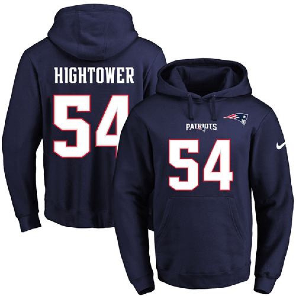 Patriots #54 Dont'a Hightower Navy Blue Name & Number Pullover NFL Hoodie