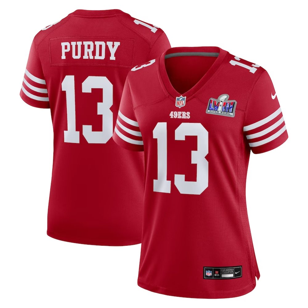 Women's San Francisco 49ers #13 Brock PurdyScarlet Super Bowl LVIII Game Jersey
