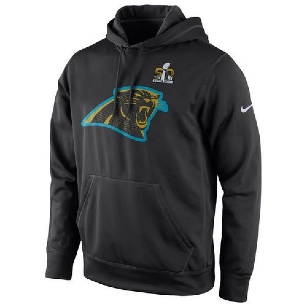 Men's Carolina PanthersBlack Super Bowl 50 Bound Team Travel Performance Pullover Hoodie
