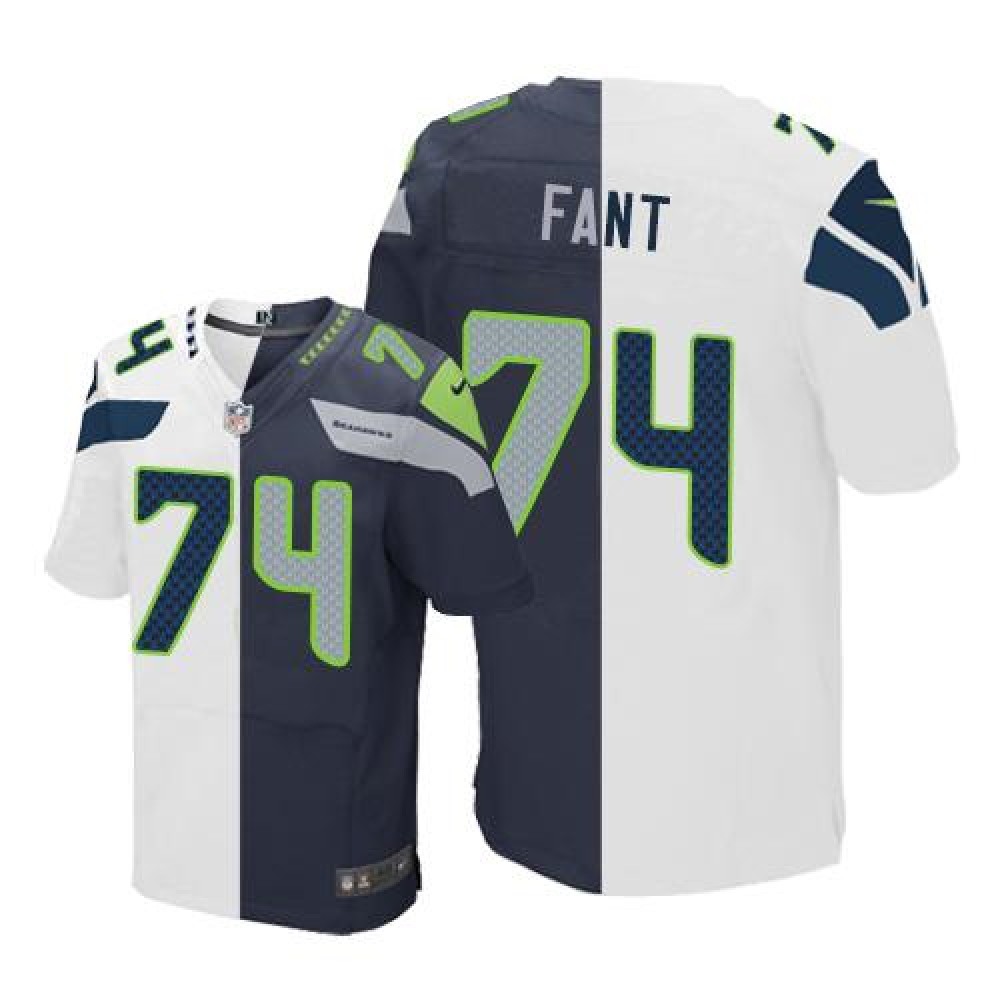 Seahawks #74 George Fant White/Steel Blue Men's Stitched NFL Elite Split Jersey