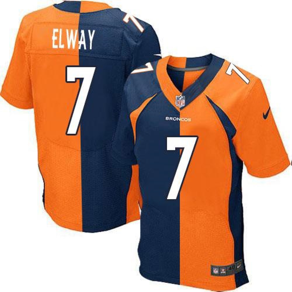 Broncos #7 John Elway Orange/Navy Blue Men's Stitched NFL Elite Split Jersey