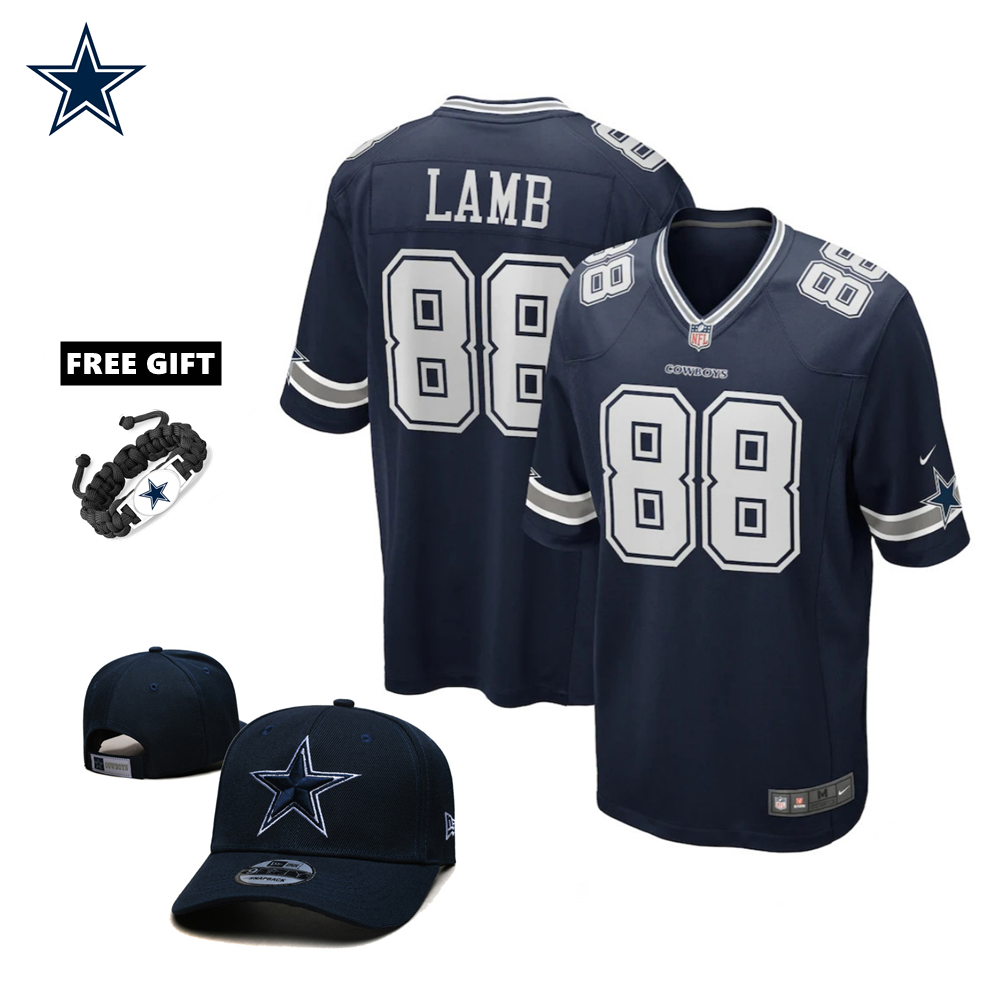 🔥Combo Sale - Dallas Cowboys CeeDee Lamb Nike Navy Game Jersey & New Era Navy Main 9FIFTY Adjustable Hat