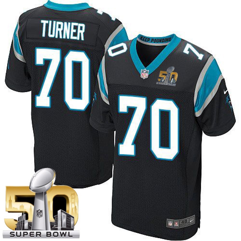 Panthers #70 Trai Turner Black Team Color Super Bowl 50 Men's Stitched NFL Elite Jersey