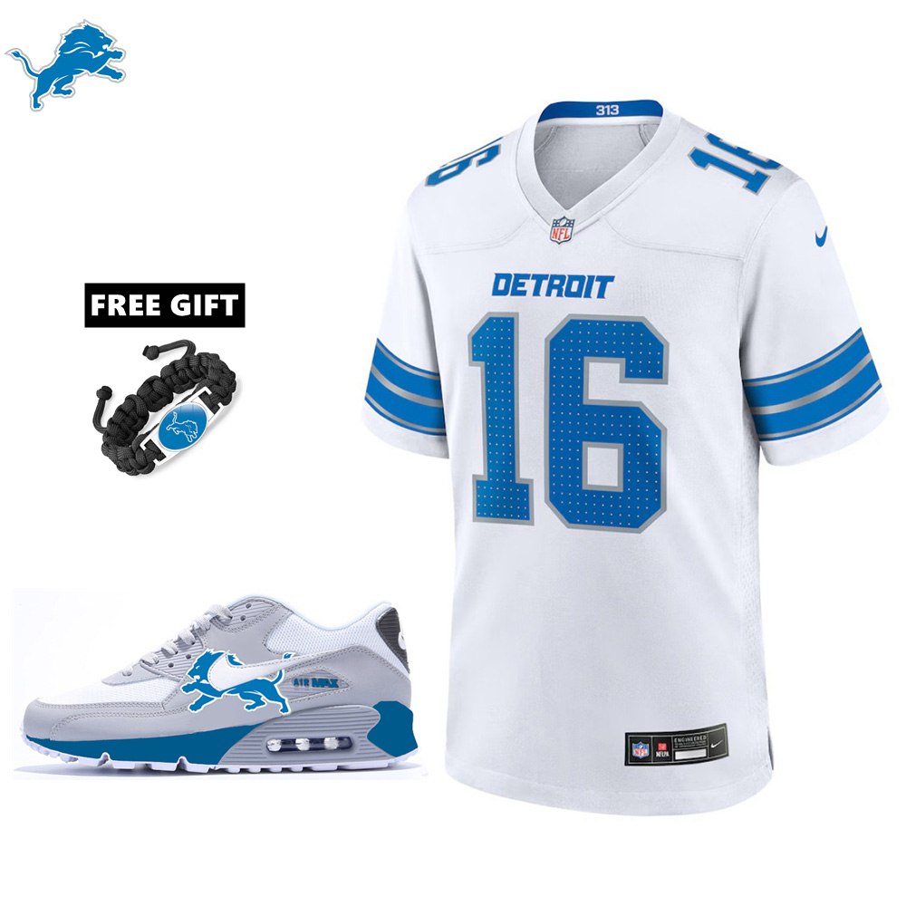 🔥Combo Sale - Detroit Lions Jared Goff Nike White Game Jersey & Air Max 90 Classic Sneakers