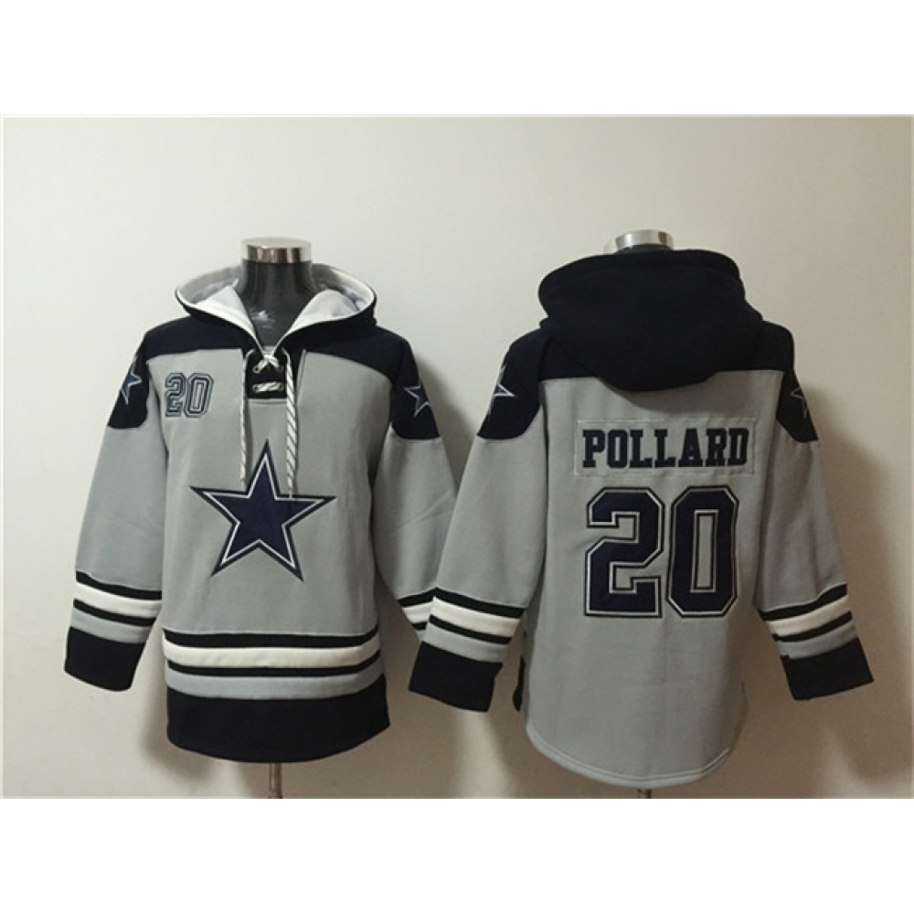 Men's Dallas Cowboys #20 Tony Pollard Grey Ageless Must-Have Lace-Up Pullover Hoodie