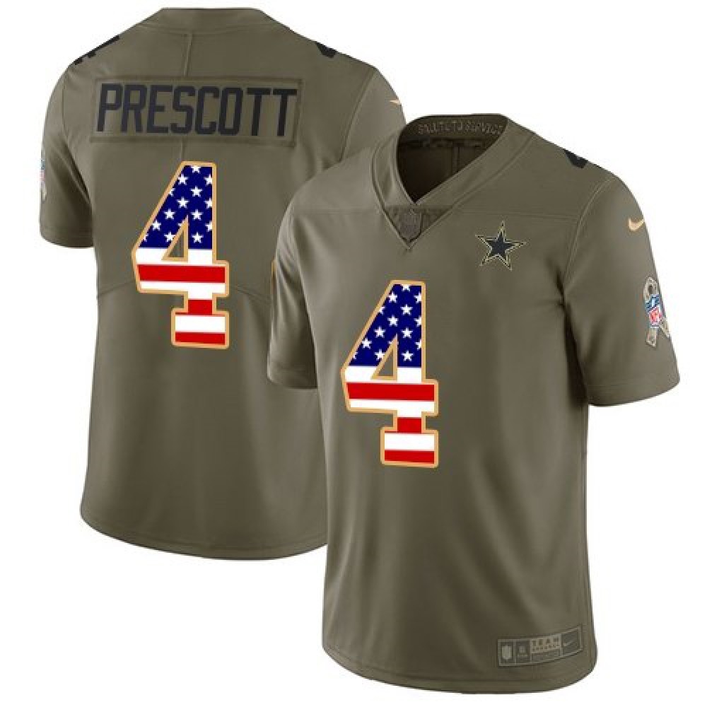 Men'sDallas Cowboys #4 Dak Prescott 2017 Salute to Service Olive USA Flag Stitched NFL Limited Jersey