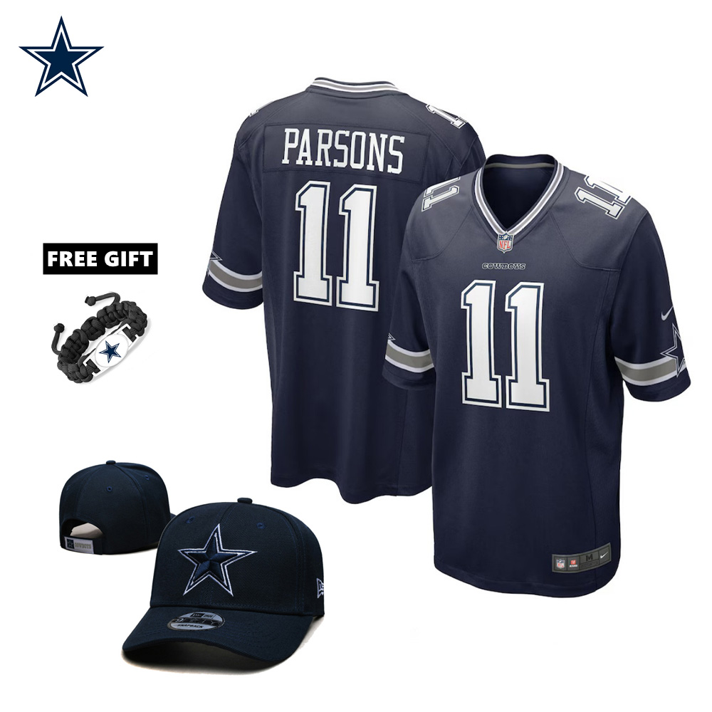 🔥Combo Sale - Dallas Cowboys Micah Parsons Nike Navy Game Jersey & New Era Navy Main 9FIFTY Adjustable Hat