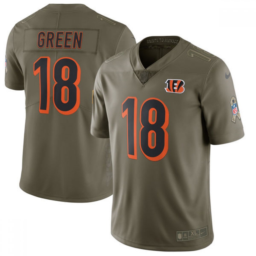Men'sCincinnati Bengals #18 A.J. Green Olive Salute To Service Limited Stitched NFL Jersey