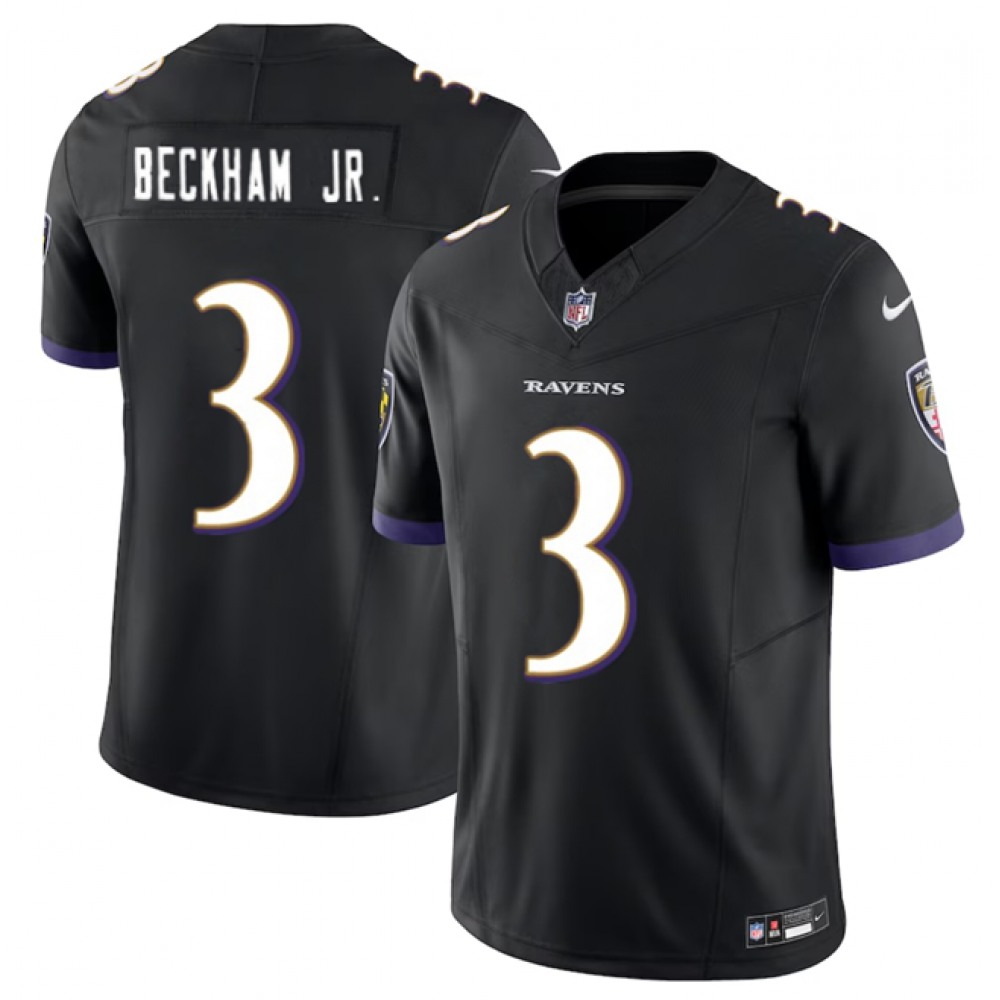 Men's Baltimore Ravens #3 Odell Beckham Jr. Black 2023 F.U.S.E.Vapor Untouchable Stitched Football Jersey