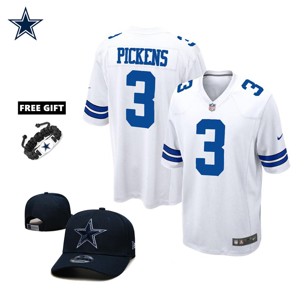 🔥Combo Sale - Dallas Cowboys George Pickens Nike White Game Jersey & New Era Navy Main 9FIFTY Adjustable Hat