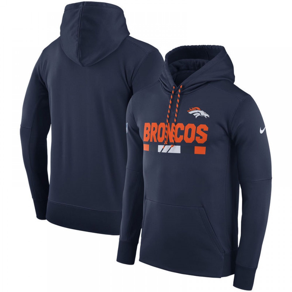 Men's Denver BroncosNavy Sideline Team Name Performance Pullover Hoodie