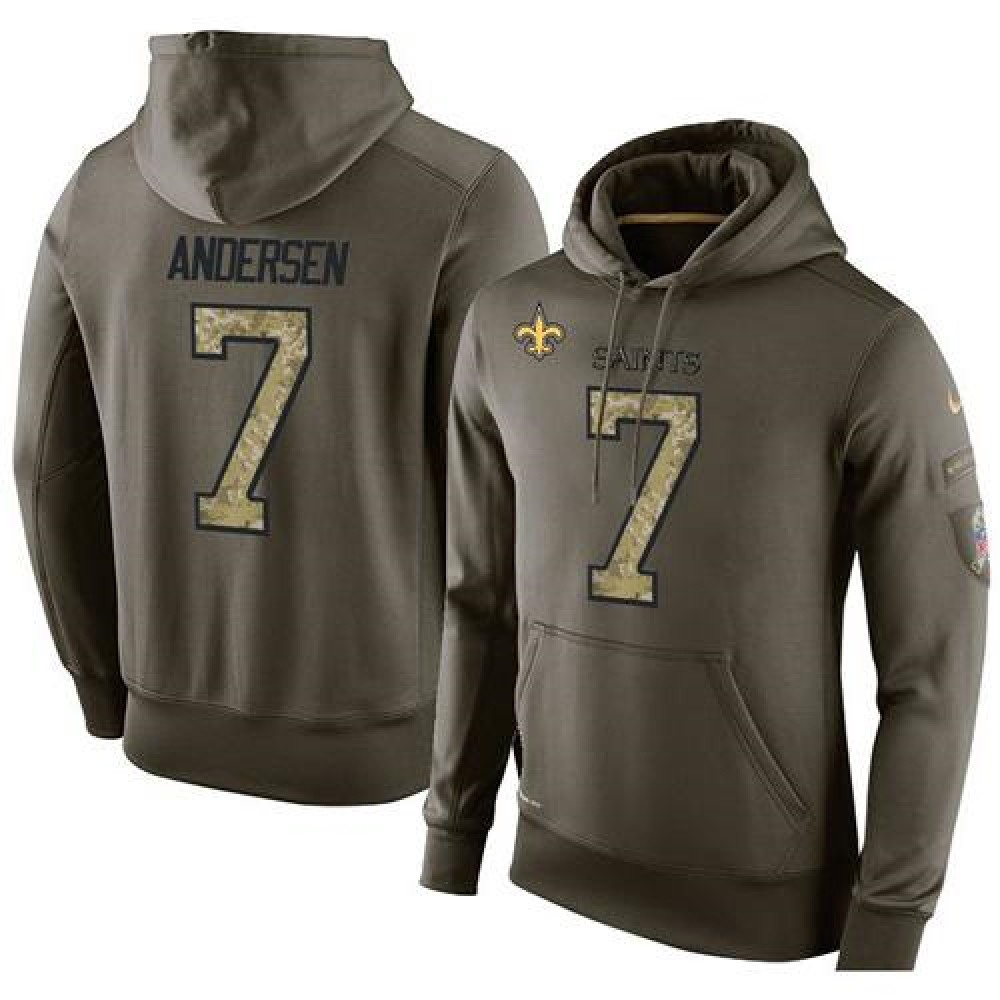 NFL Men'sNew Orleans Saints #7 Morten Andersen Stitched Green Olive Salute To Service KO Performance Hoodie