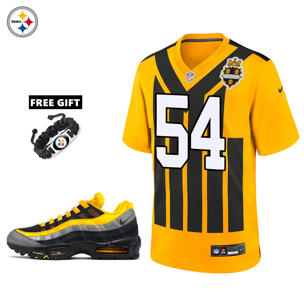 🔥Combo Sale - Pittsburgh Steelers Zach Frazier Nike Gold Alternate 1933 Throwback Game Jersey & Air Max 95 Team Color Sneakers
