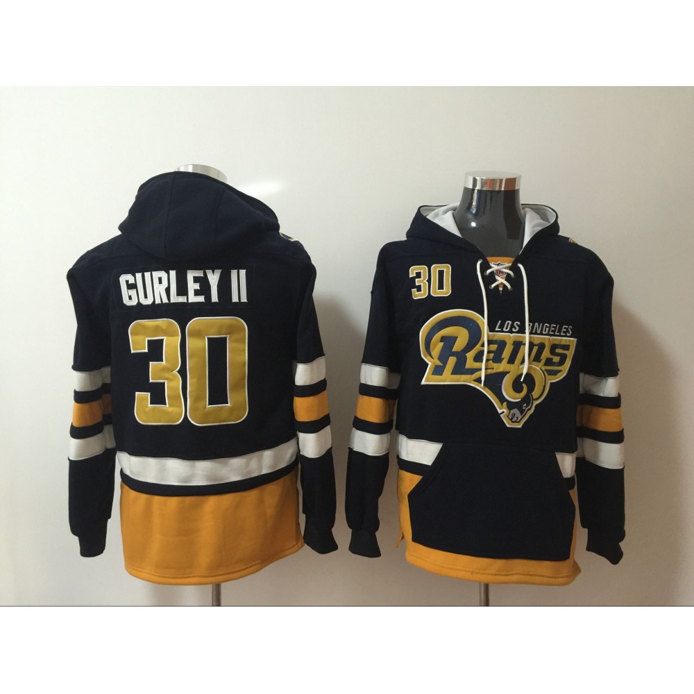 Men's Los Angeles Rams #30 Todd Gurley Navy Blue All Stitched NFL Hoodie Sweatshirt