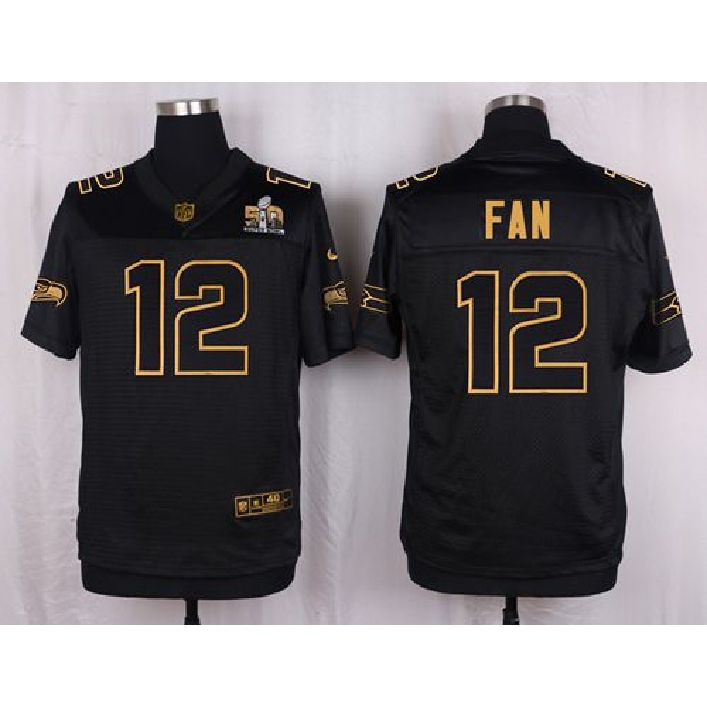 Seahawks #12 Fan Black Men's Stitched NFL Elite Pro Line Gold Collection Jersey