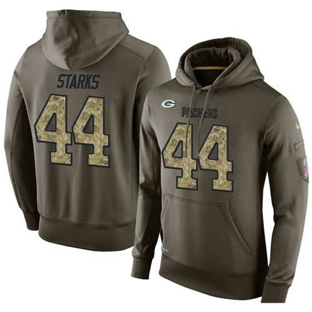 NFL Men'sGreen Bay Packers #44 James Starks Stitched Green Olive Salute To Service KO Performance Hoodie