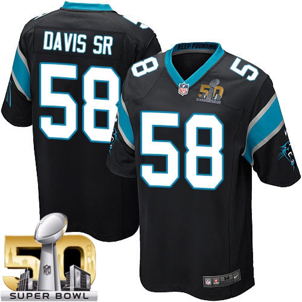 Panthers #58 Thomas Davis Sr Black Team Color Super Bowl 50 Youth Stitched NFL Elite Jersey
