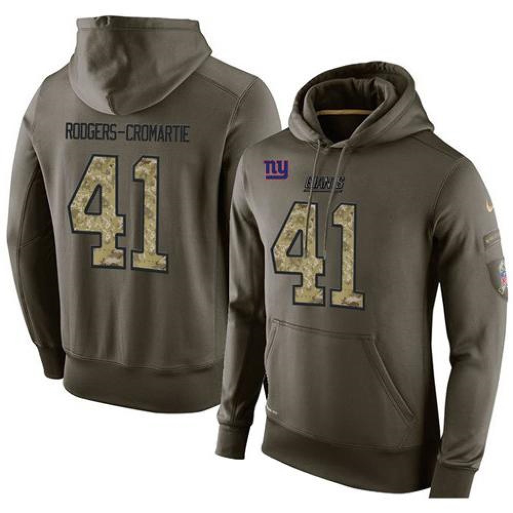 NFL Men'sNew York Giants #41 Dominique Rodgers-Cromartie Stitched Green Olive Salute To Service KO Performance Hoodie