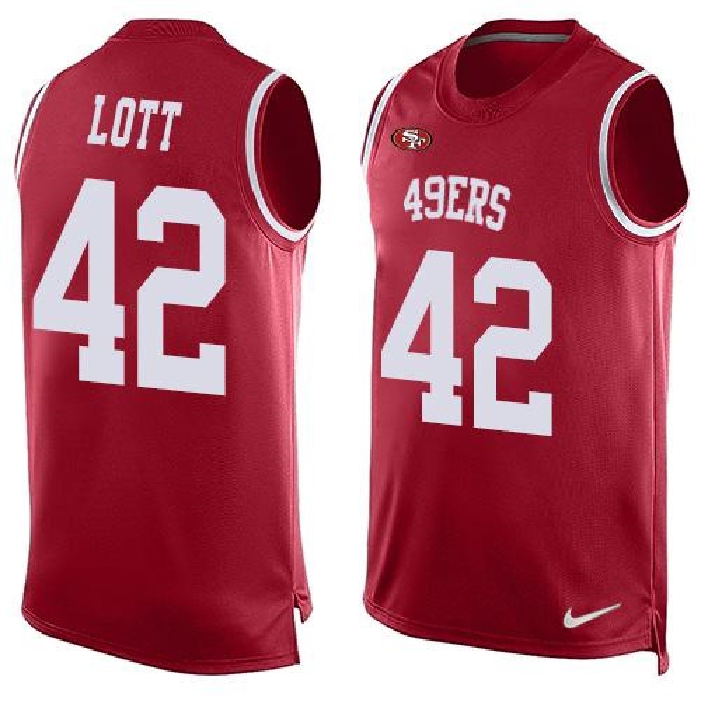 49ers #42 Ronnie Lott Red Team Color Men's Stitched NFL Limited Tank Top Jersey