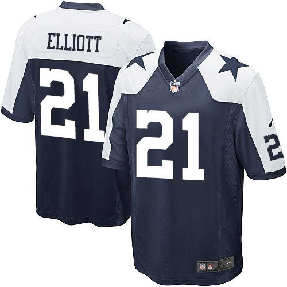 Cowboys #21 Ezekiel Elliott Navy Blue Thanksgiving Youth Stitched NFL Throwback Elite Jersey