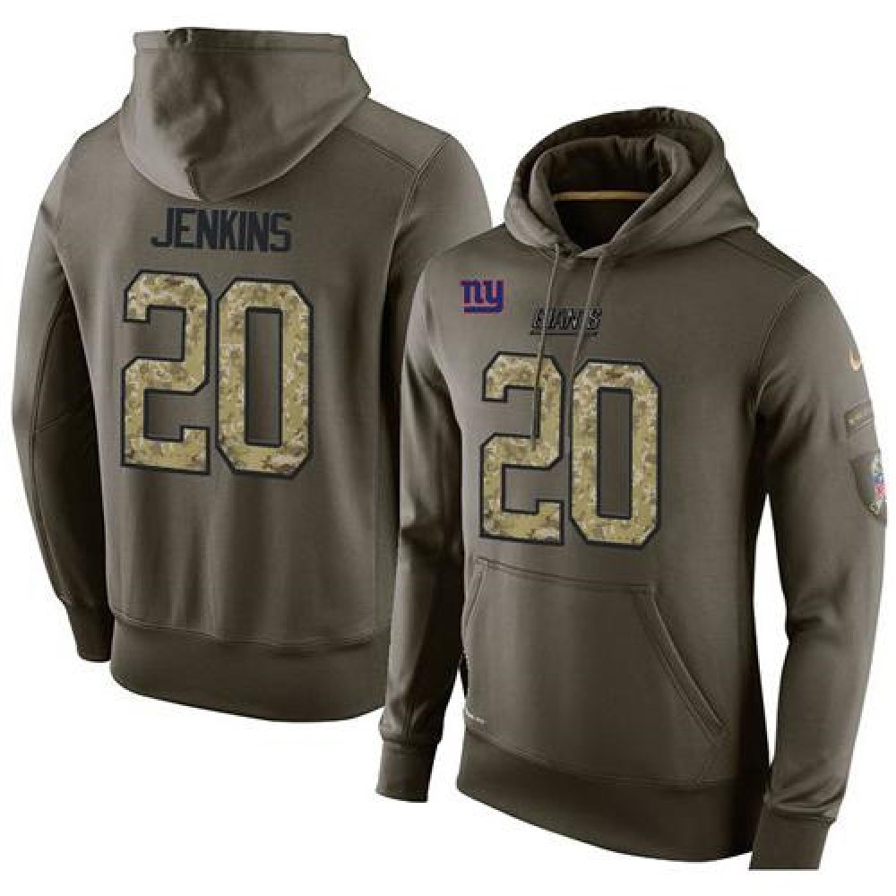 NFL Men'sNew York Giants #20 Janoris Jenkins Stitched Green Olive Salute To Service KO Performance Hoodie