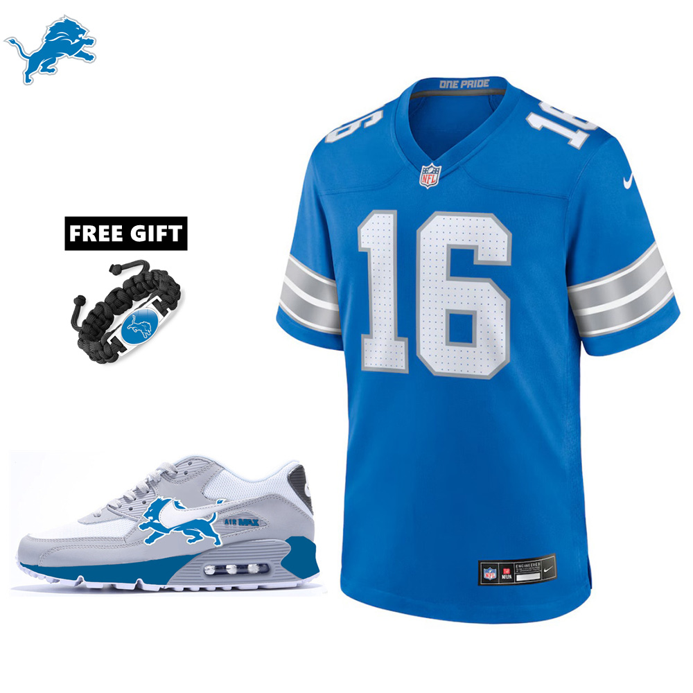 🔥Combo Sale - Detroit Lions Jared Goff Nike Blue Game Jersey & Air Max 90 Classic Sneakers