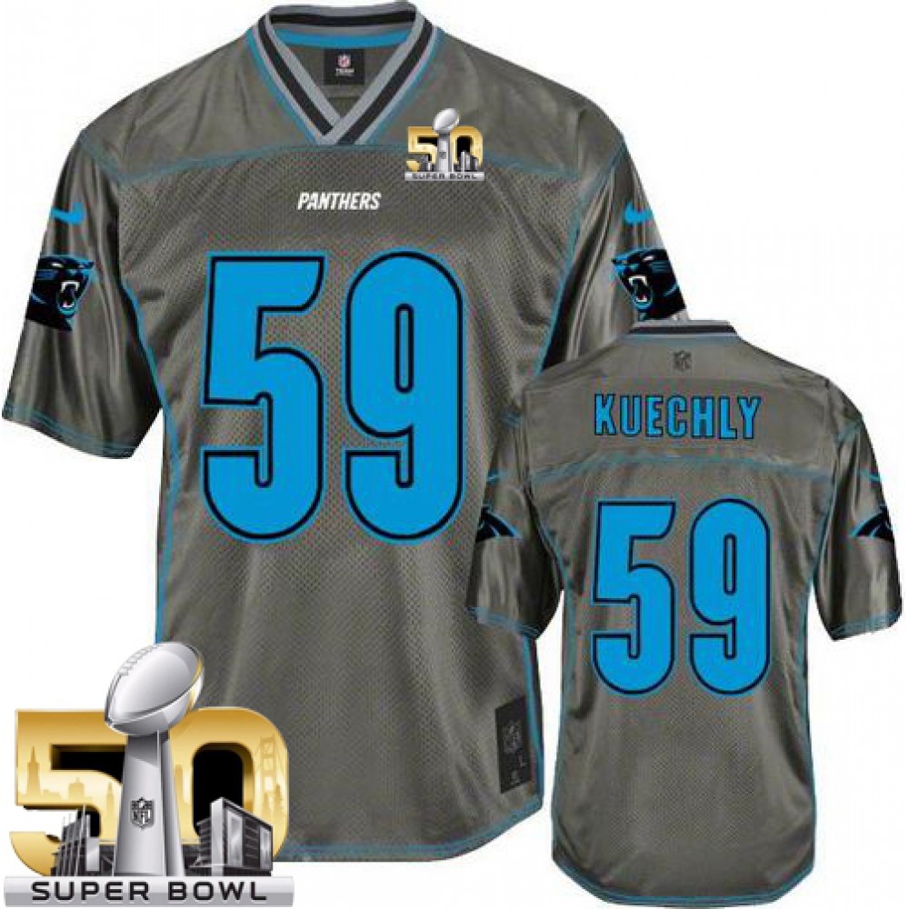 Panthers #59 Luke Kuechly Grey Super Bowl 50 Youth Stitched NFL Elite Vapor Jersey