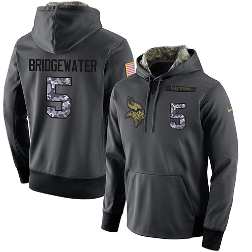 NFL Men'sMinnesota Vikings #5 Teddy Bridgewater Stitched Black Anthracite Salute to Service Player Performance Hoodie
