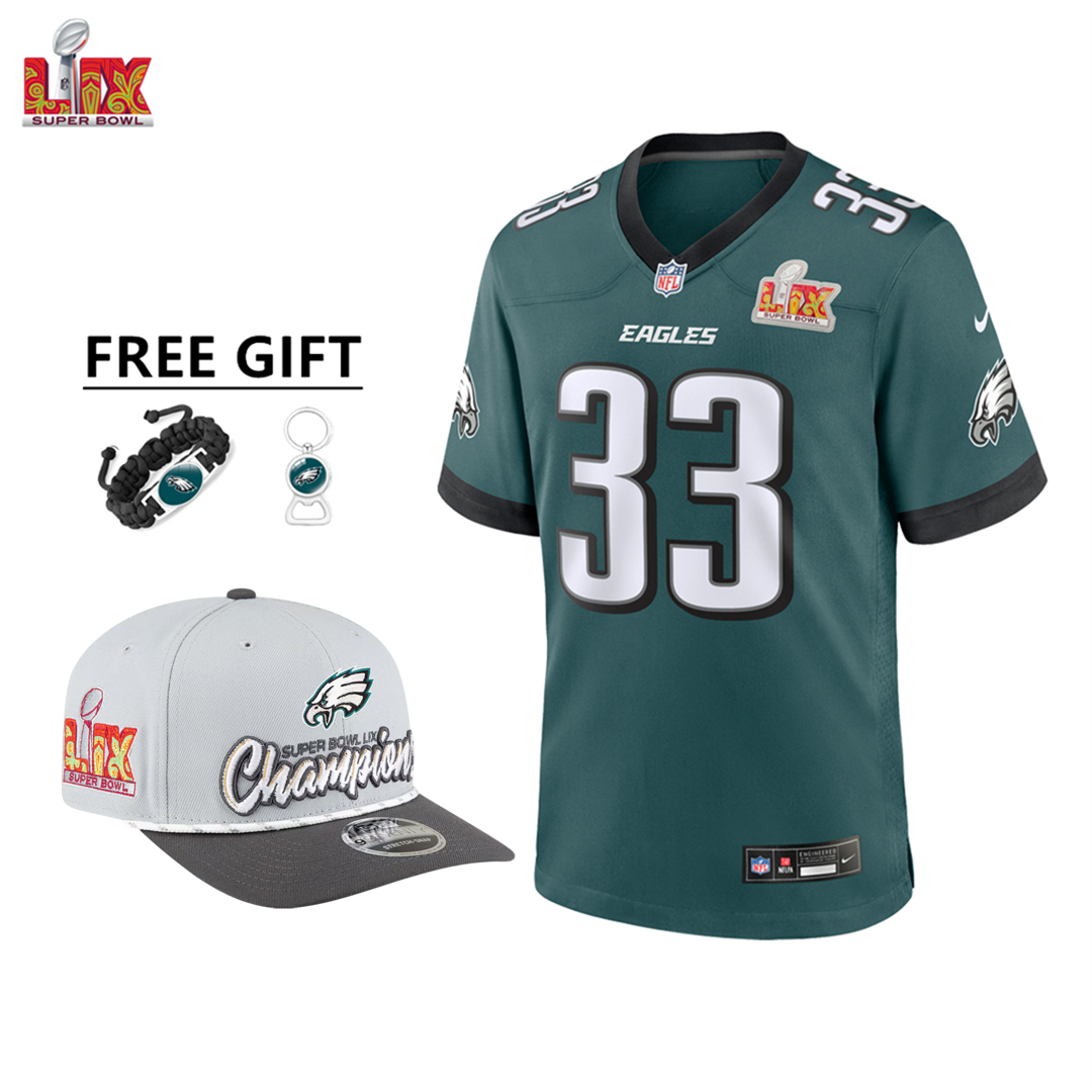 🔥Champ Combo Sale - Philadelphia Eagles Cooper DeJean Nike Midnight Green Super Bowl LIX Game Jersey & New Era Gray/Charcoal Super Bowl LIX Champions Adjustable Hat