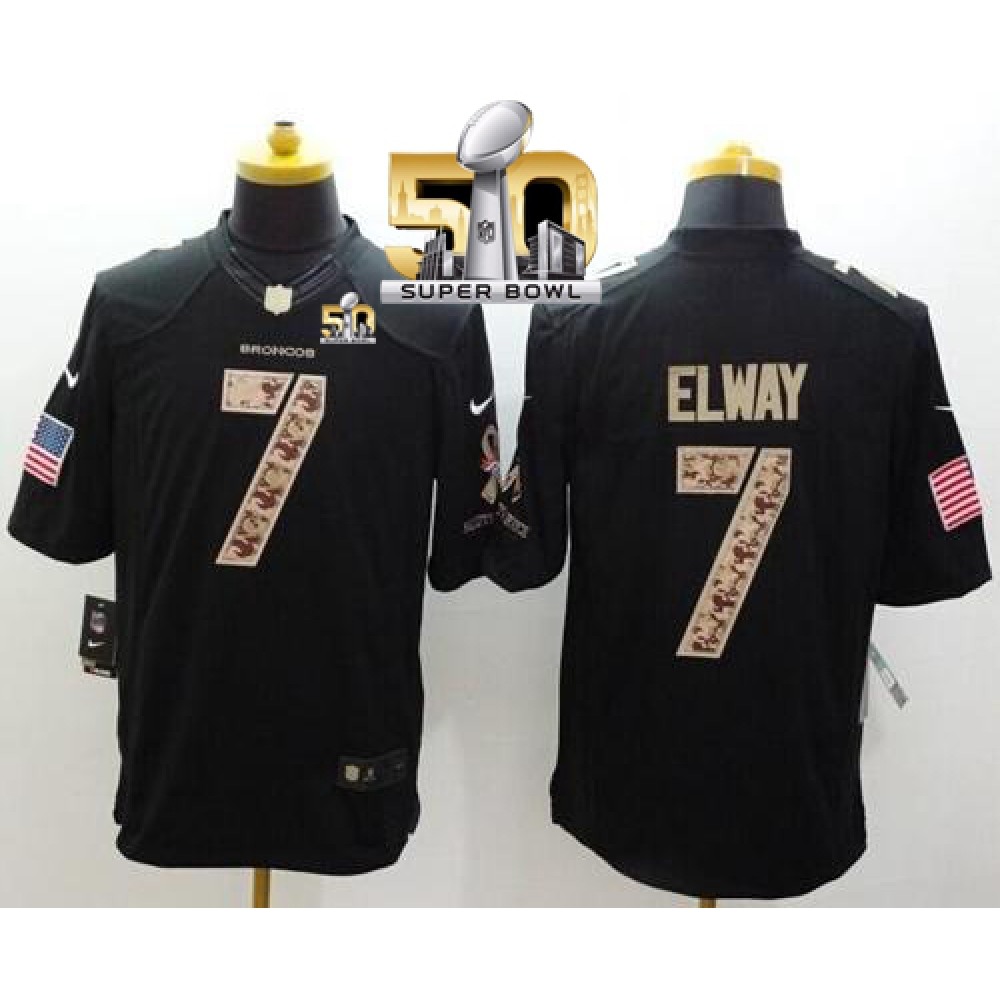 Broncos #7 John Elway Black Super Bowl 50 Men's Stitched NFL Limited Salute to Service Jersey
