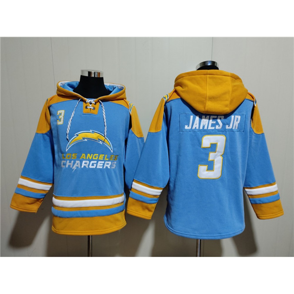 Men's Los Angeles Chargers #3 Derwin James Jr.Blue Ageless Must-Have Lace-Up Pullover Hoodie