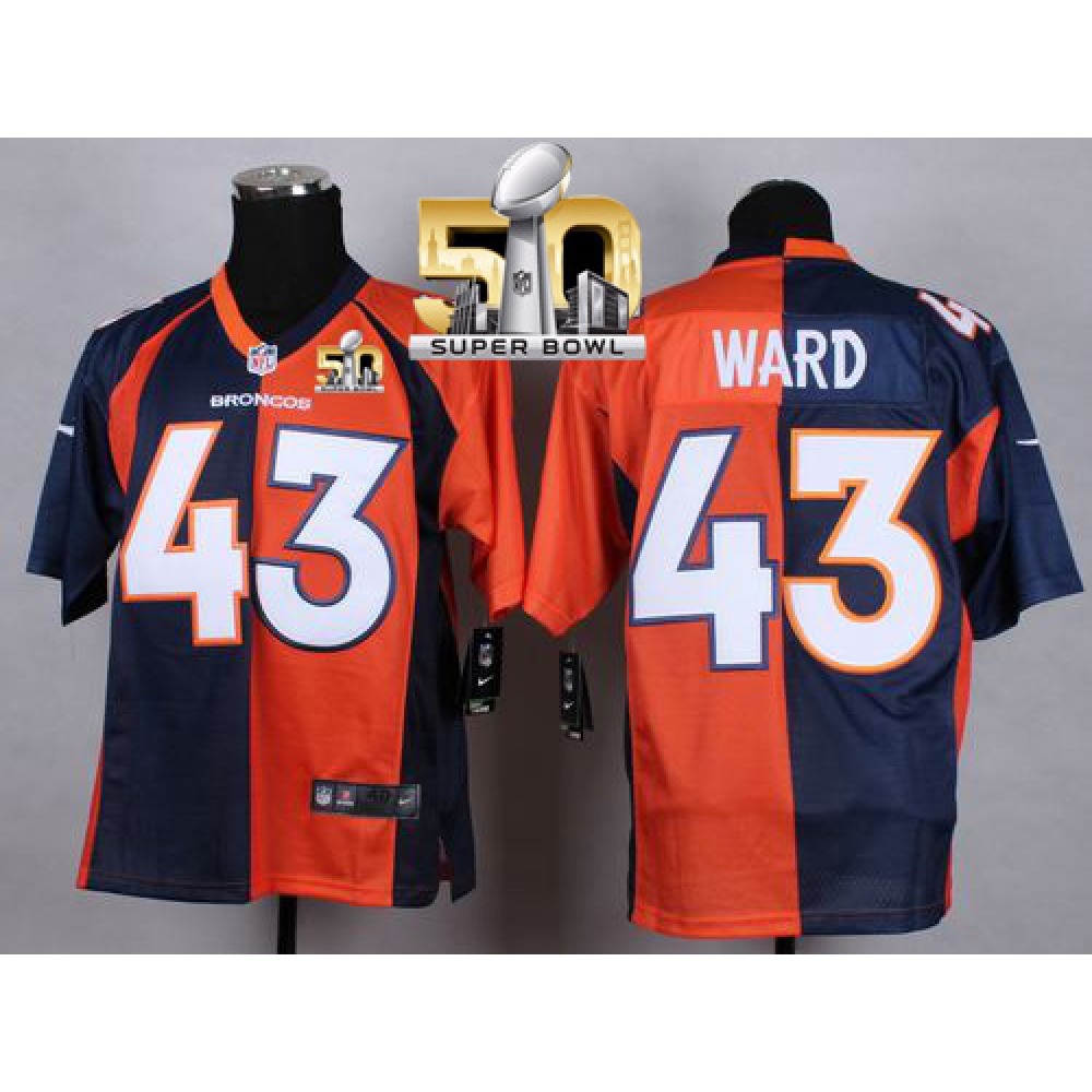 Broncos #43 T.J. Ward Orange/Navy Blue Super Bowl 50 Men's Stitched NFL Elite Split Jersey