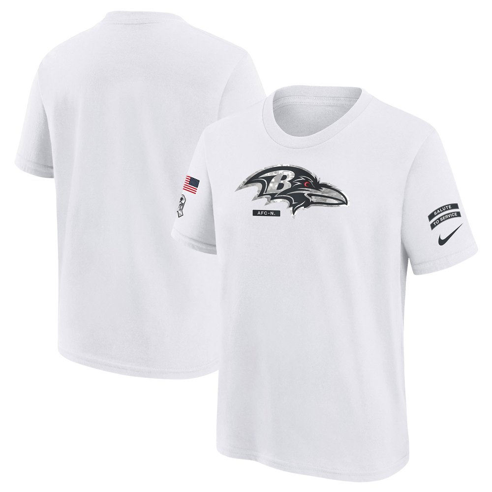 Youth Baltimore RavensWhite 2024 Salute To Service T-Shirt