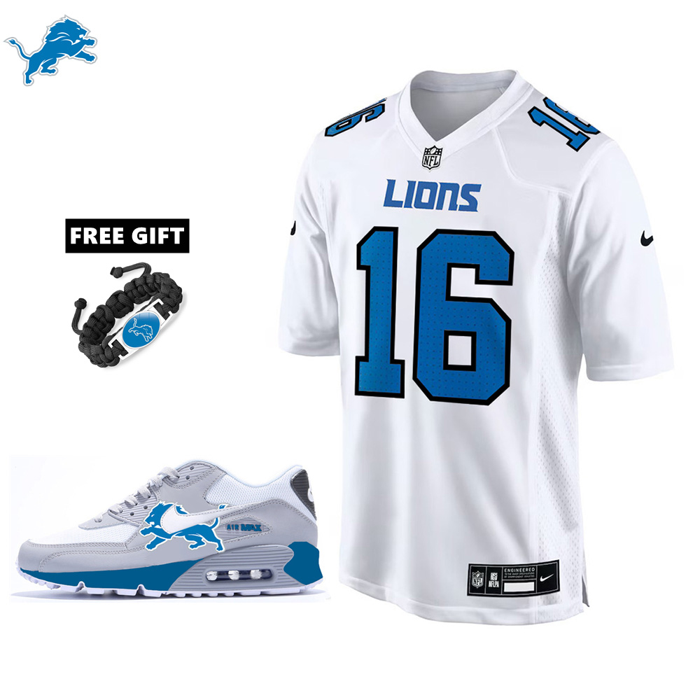 🔥Combo Sale - Detroit Lions Jared Goff Nike White Tundra Fashion Game Jersey & Air Max 90 Classic Sneakers