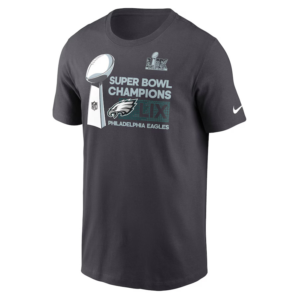 🔥Champ Combo Sale - Philadelphia Eagles Super Bowl LIX Champions Nike Anthracite Trophy Collection T-Shirt & New Era Gray/Charcoal Adjustable Hat