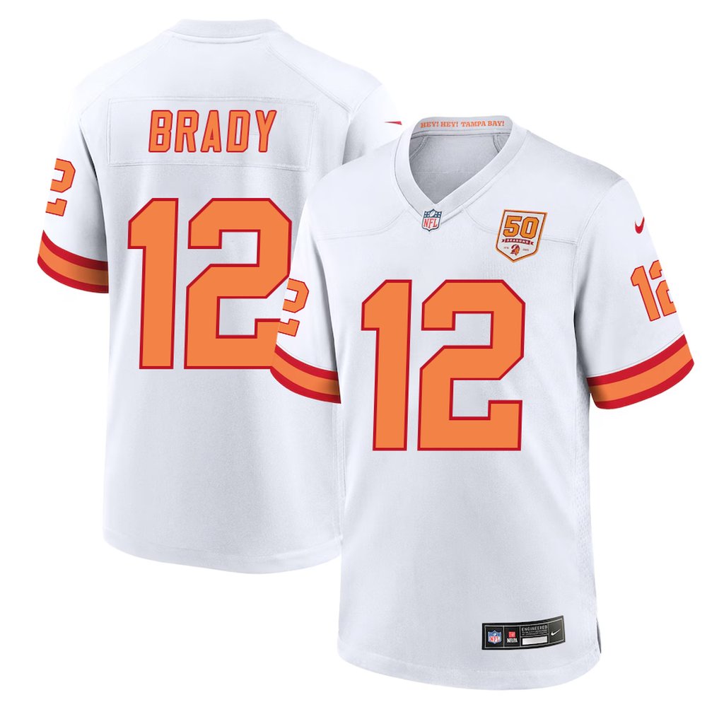 Youth '76 Tampa Bay Buccaneers #12 Tom Brady Nike White 50th Season Game Jersey