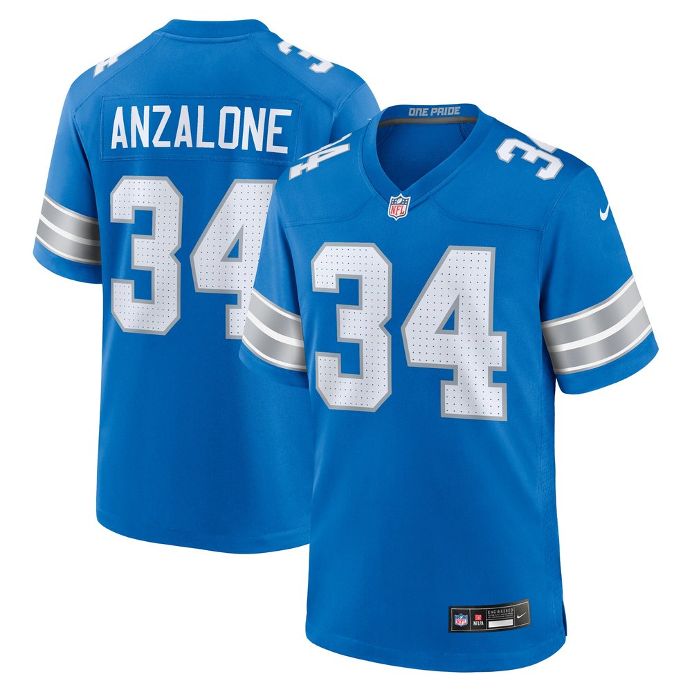 Men's Detroit Lions Alex AnzaloneBlue Game Jersey