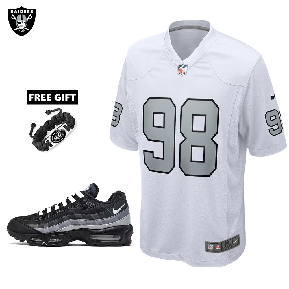 🔥Combo Sale - Las Vegas Raiders Maxx Crosby Nike White Alternate Game Jersey & Air Max 95 Team Color Sneakers