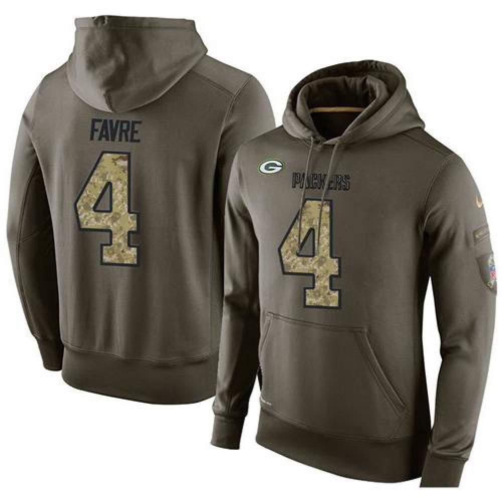 NFL Men'sGreen Bay Packers #4 Brett Favre Stitched Green Olive Salute To Service KO Performance Hoodie