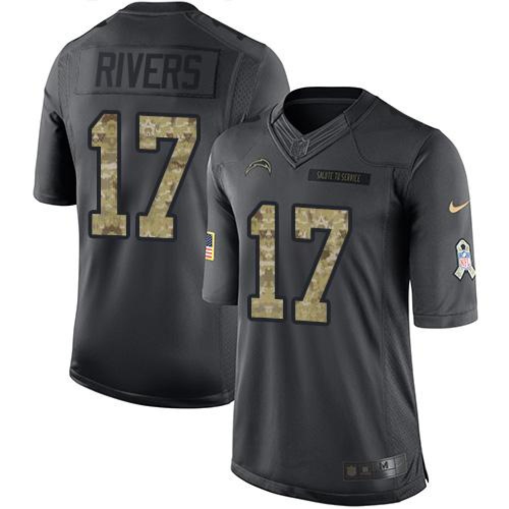 Chargers #17 Philip Rivers Black Youth Stitched NFL Limited 2016 Salute to Service Jersey