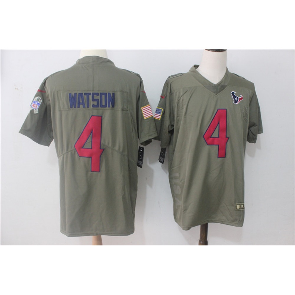 Men'sHouston Texans #4 Deshaun Watson Olive Salute To Service Limited Stitched NFL Jersey