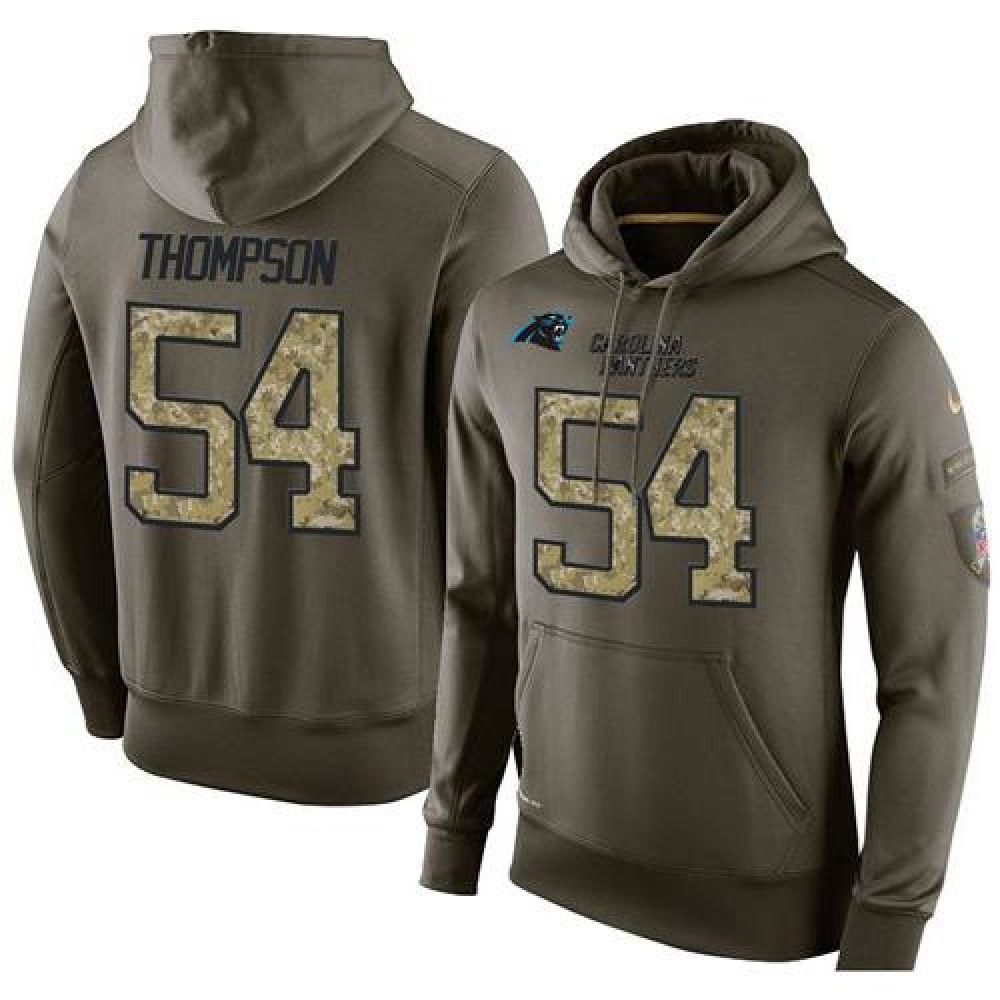 NFL Men'sCarolina Panthers #54 Shaq Thompson Stitched Green Olive Salute To Service KO Performance Hoodie