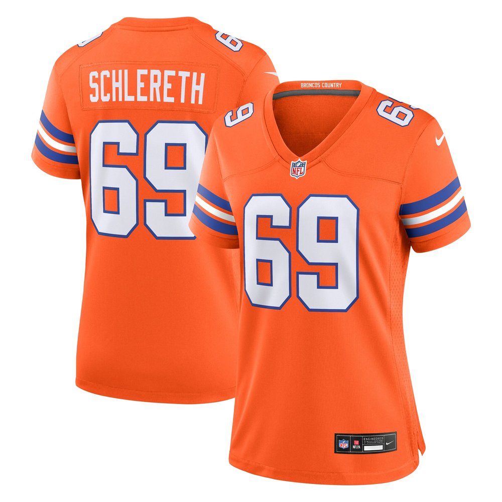 Women's Denver Broncos Mark SchlerethOrange Mile High Collection 1977 Throwback Retired Player Game Jersey