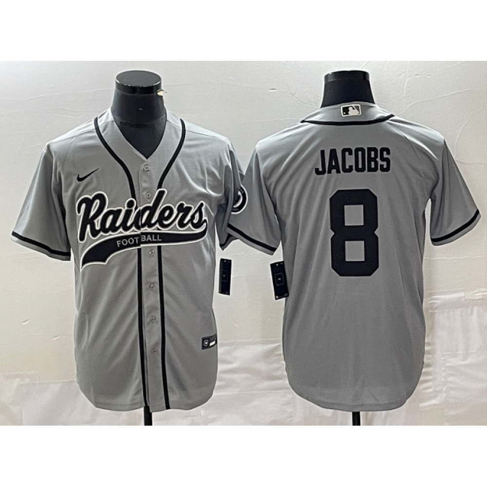 Men's Las Vegas Raiders #8 Josh Jacobs Gray Cool Base Stitched Baseball Jersey