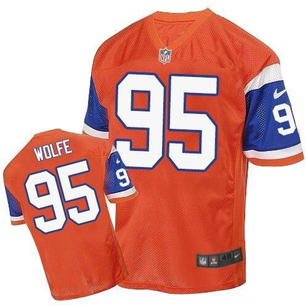 Broncos #95 Derek Wolfe Orange Throwback Men's Stitched NFL Elite Jersey