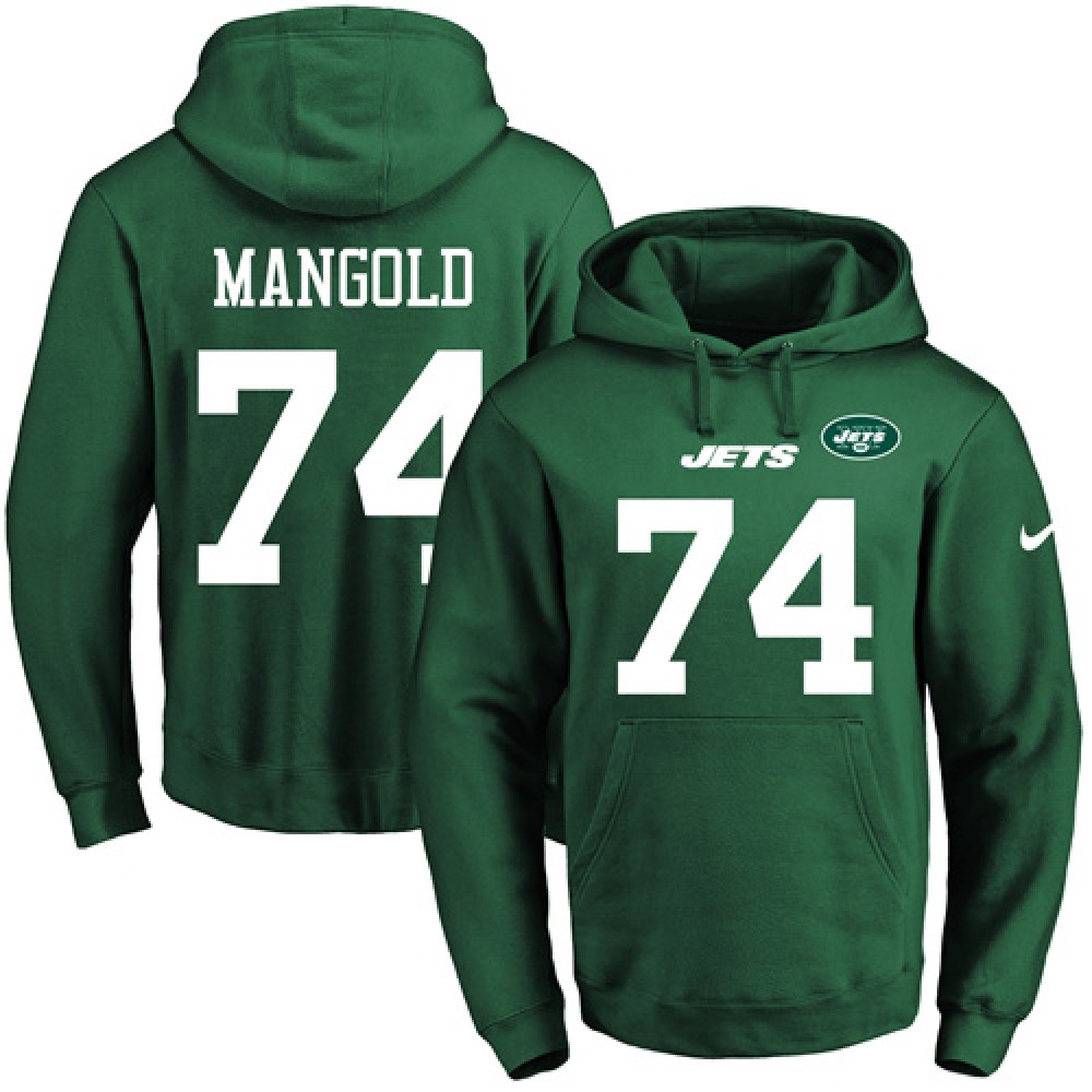 Jets #74 Nick Mangold Green Name & Number Pullover NFL Hoodie