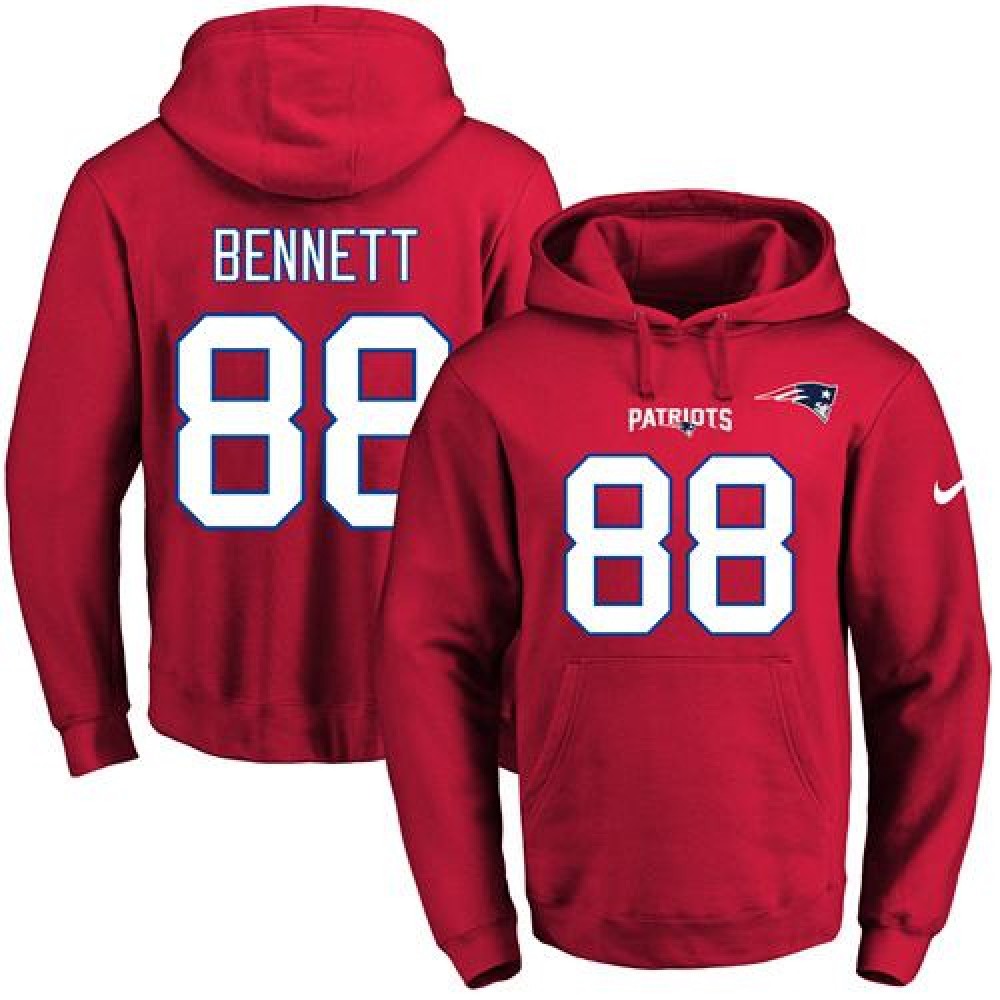 Patriots #88 Martellus Bennett Red Name & Number Pullover NFL Hoodie